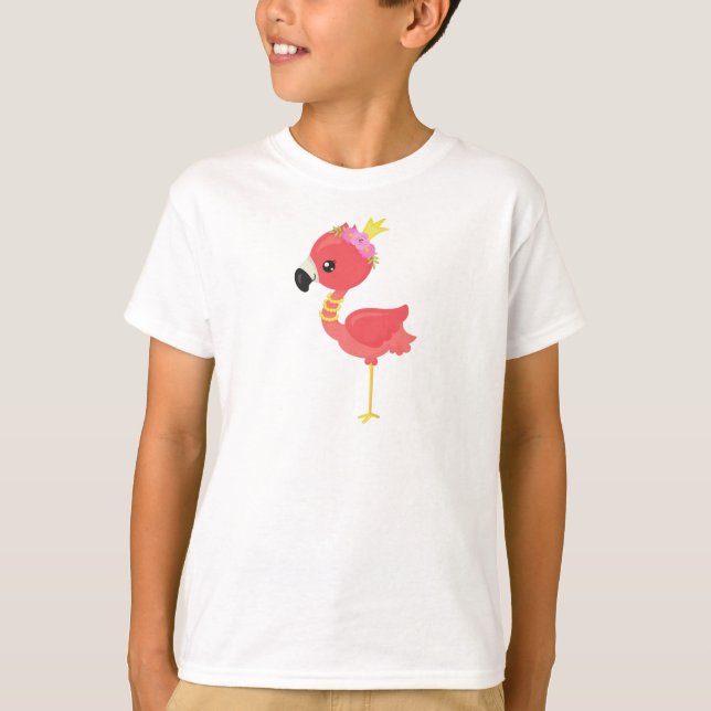 Princess Flamingo, Crown, Cute Flamingo, Flowers T-Shirt (Front)