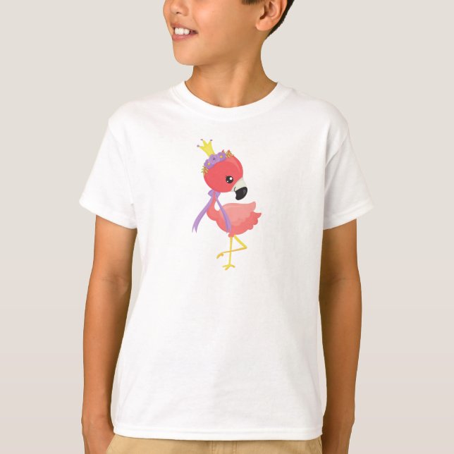 Princess Flamingo, Cute Flamingo, Flowers, Crown T-Shirt (Front)