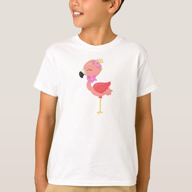 Princess Flamingo, Flowers, Cute Flamingo, Crown T-Shirt (Front)