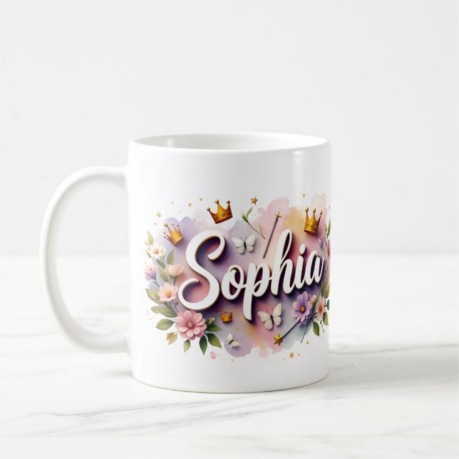 Princess Floral Custom Mug – Personalized Name  (Left)