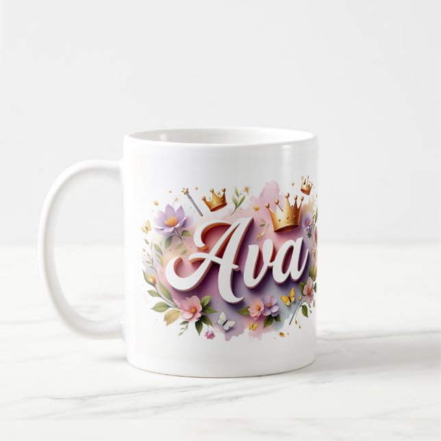 Princess Floral Custom Mug – Personalized Name (Left)