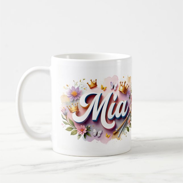 Princess Floral Custom Mug – Personalized Name Mia (Left)