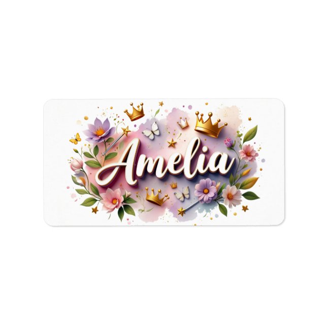 Princess Floral Name Labels – Personalized Sticker (Front)