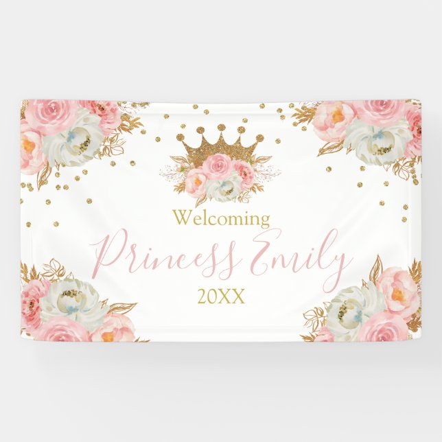 Princess Floral Pink & Gold  Banner custom (Horizontal)