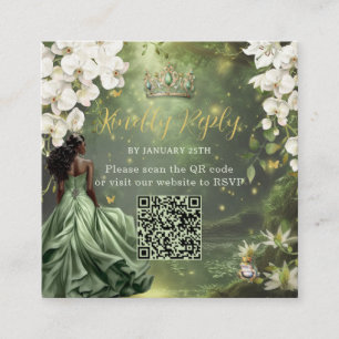 Princess & Frog Green Dress Sweet 16 Quince XV QR Enclosure Card