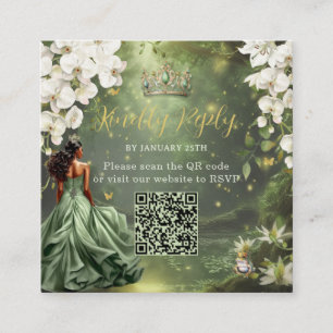 Princess & Frog Green Dress Sweet 16 Quince XV QR Enclosure Card