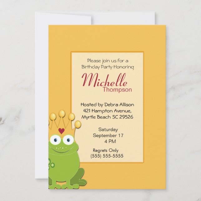 Princess Frog Invitations d'anniversaire (Devant)