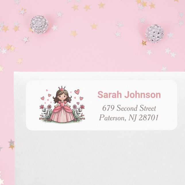 Princess Girl Birthday Party Return Address Label  (Creator Uploaded)