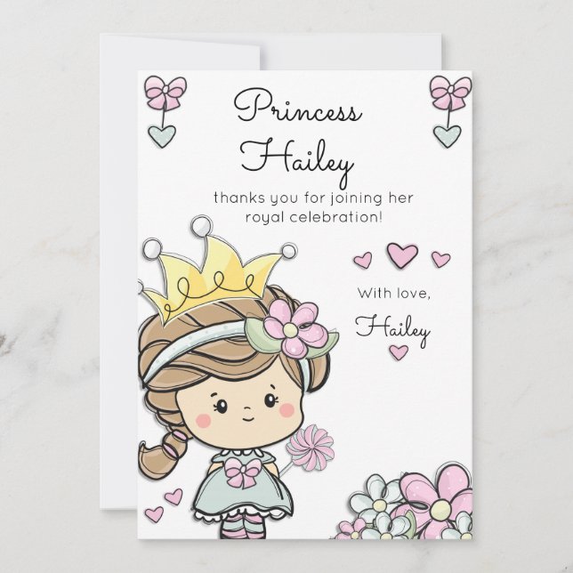 Princess Girl First Birthday Celebration Thank You (Front)