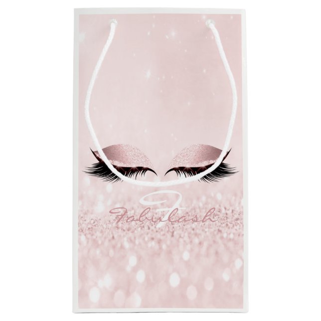 Princess Girly Glitter Makeup Lashes Monogram Name Small Gift Bag (Back)