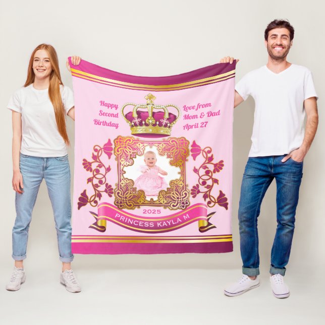 Princess Gold Crown Pearls Your Photo Fancy Frame Fleece Blanket (In Situ)