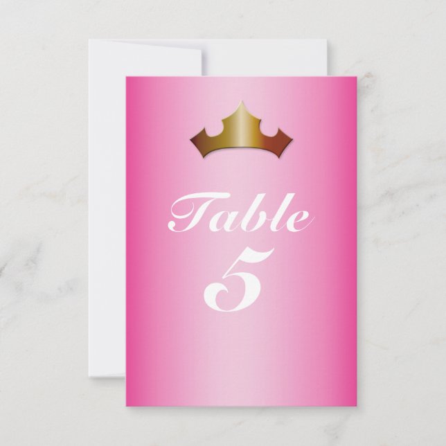 Princess Gold Crown Pink Party Numéro de table Car (Devant)
