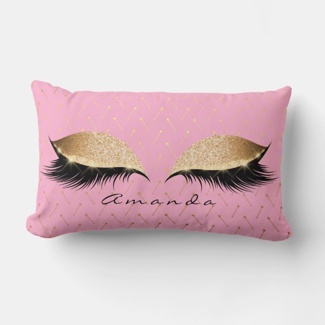 Princess Gold Glitter Black Makeup Name Pink Rose Lumbar Pillow (Front)