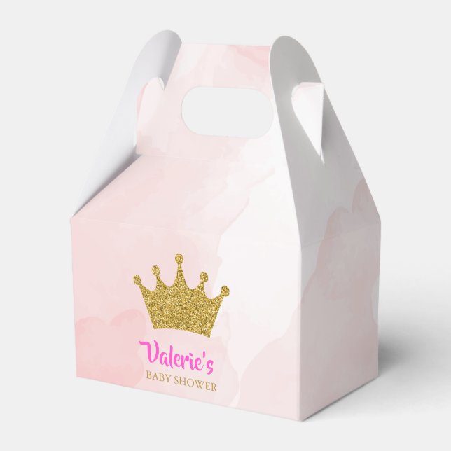 Princess Gold Glitter Crown Baby Shower Favor Box (Front Side)