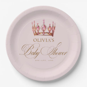 Princess Gold Pink Girl Baby Shower Paper Plate