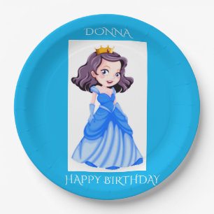 Princess happy birthday personalized name plates. paper plate