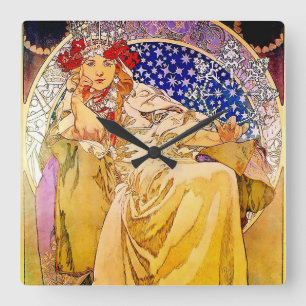 Princess Hyacinth Poster by Alphonse Mucha Square Wall Clock