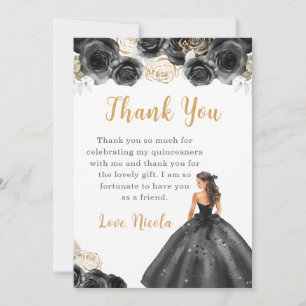Princess in a Black Dress Quinceanera Thank You Card