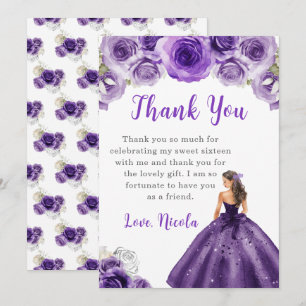 Princess in a Dark Purple Dress Sweet 16 Thank You Card