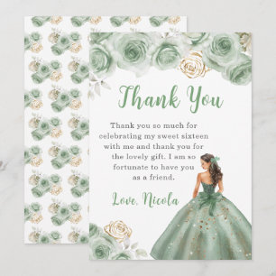 Princess in a Green Dress Sweet Sixteen Thank You Card
