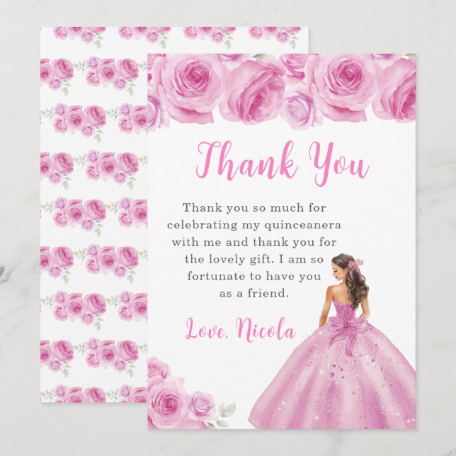 Princess in a Light Pink Quinceanera Thank You (Front/Back)