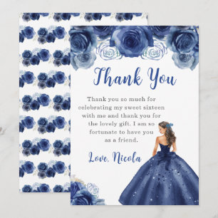 Princess in a Navy Dress Sweet Sixteen Thank You Card