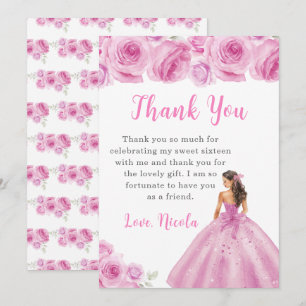 Princess in a Pink Dress Sweet Sixteen Thank You Card