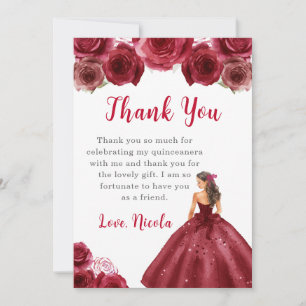 Princess in a Red Dress Quinceanera Thank You Card