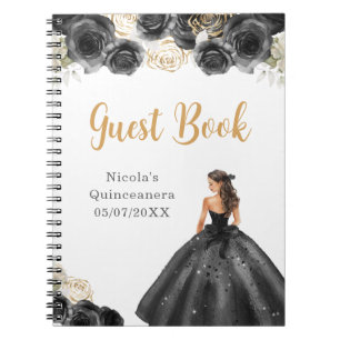 Princess in Black Dress Quinceanera Guest Book