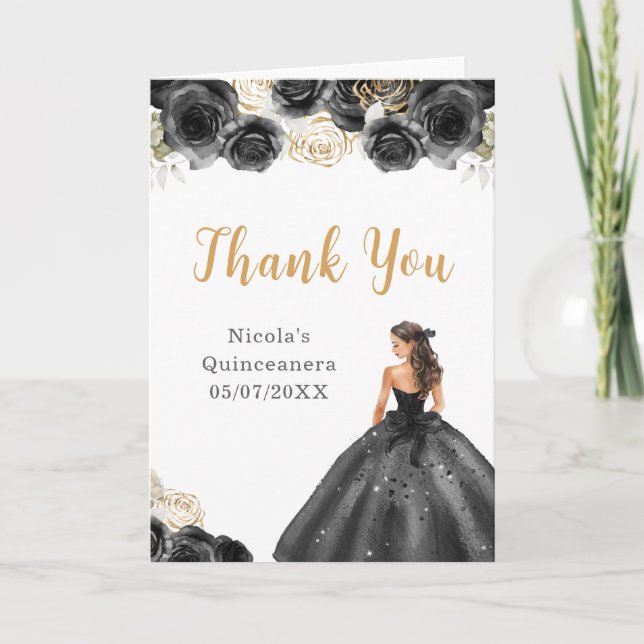 Princess in Black Dress Quinceanera Thank You (Front)