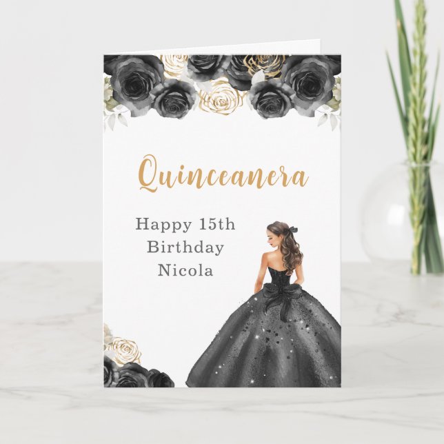 Princess in Black Dress Sweet Quinceanera Card (Front)