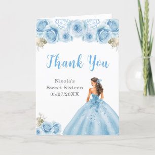 Princess in Blue Dress Sweet Sixteen Thank You Card