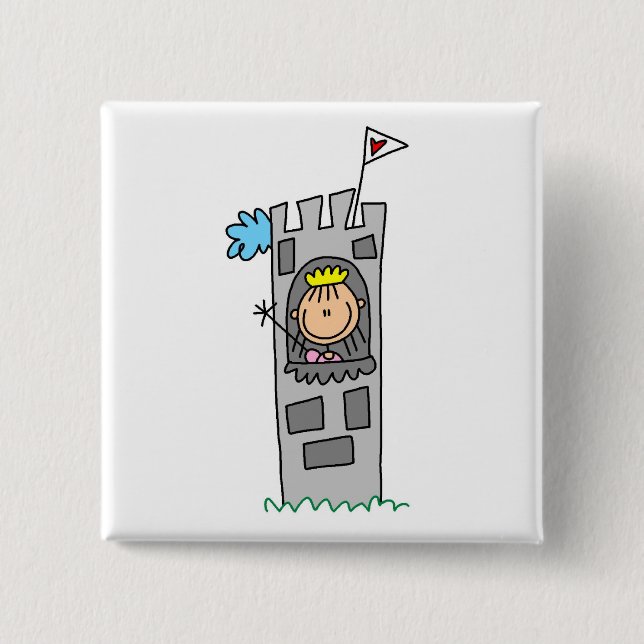 Princess in Castle Tower 2 Inch Square Button (Front)