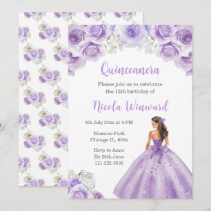 Princess in Dusty Purple Dress Quinceanera Invitation