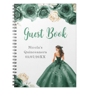 Princess in Green Dress Quinceanera Guest Book