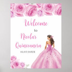 Princess in Light Pink  Dress Quinceanera Welcome Poster