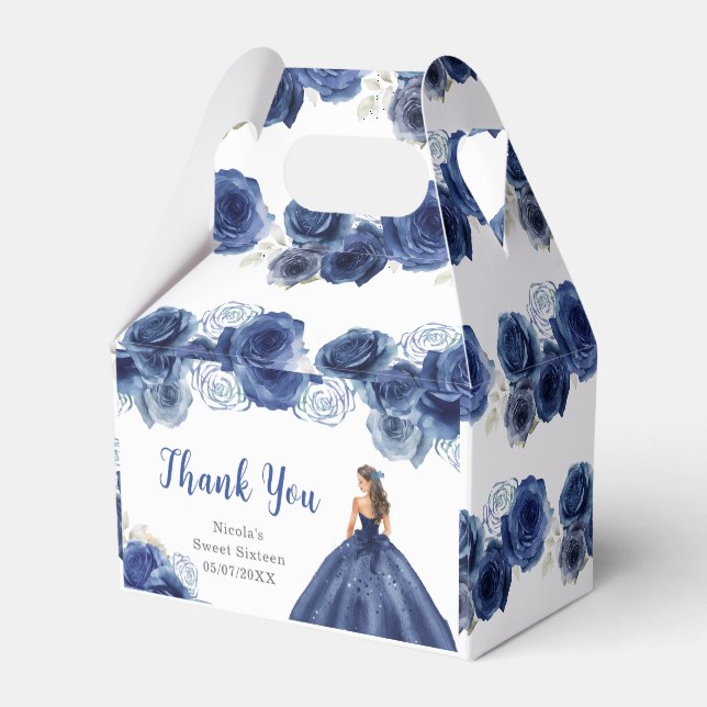 Princess in Navy Blu Dress Sweet Sixteen Thank You Favor Box (Back Side)