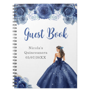 Princess in Navy Blue Quinceanera Guest Book