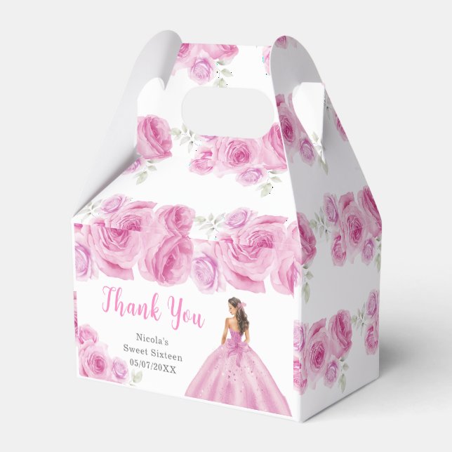 Princess in Pink Dress Sweet Sixteen Thank You Favor Box (Back Side)