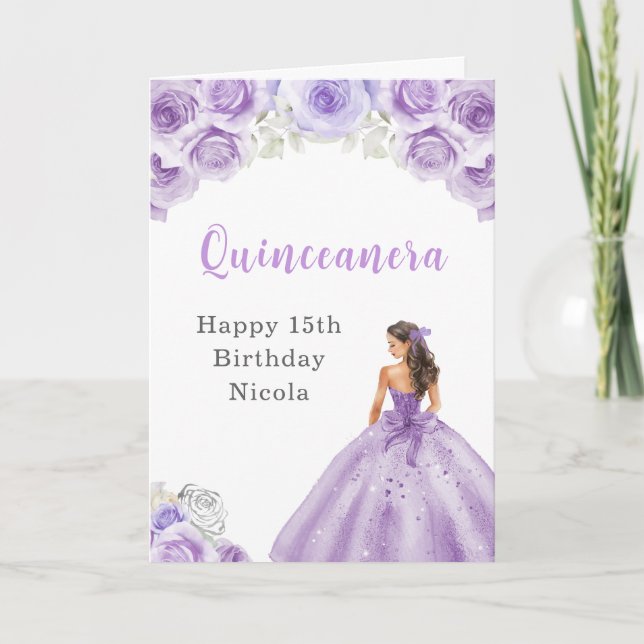 Princess in Purple Dress Birthday Quinceanera  Card (Front)