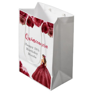 Princess in Red Dress Quinceanera Medium Gift Bag