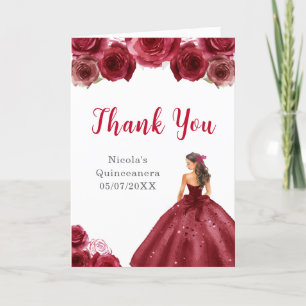 Princess in Red Dress Quinceanera Thank You Card