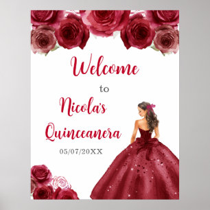 Princess in Red Dress Quinceanera Welcome Poster