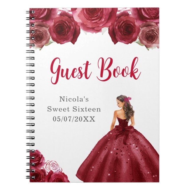 Princess in Red Dress Sweet Sixteen Guest Book (Front)