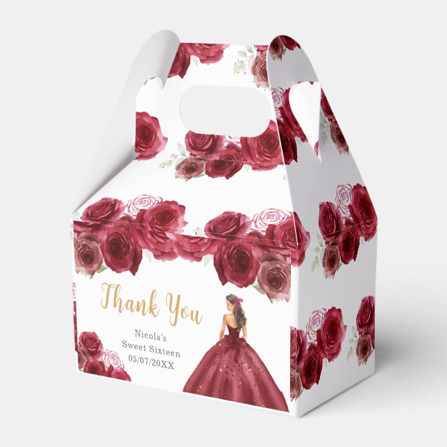 Princess in Red Dress Sweet Sixteen Thank You Favor Box (Back Side)