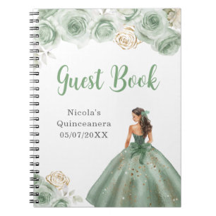 Princess in Sage Green Quinceanera Guest Book