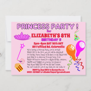 PRINCESS invitation fun fairytale birthday invite