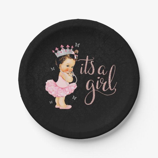 Princess It's a Girl Baby Shower plates (Front)