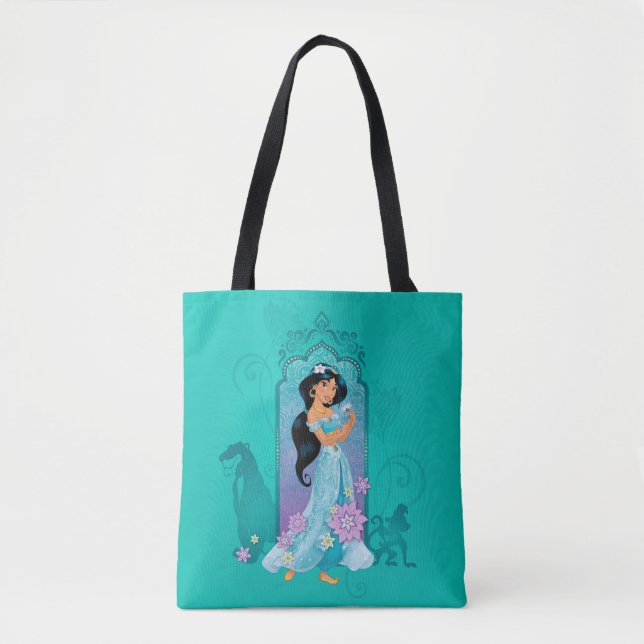 Princess Jasmine,  Rajah & Abu Floral Tote Bag