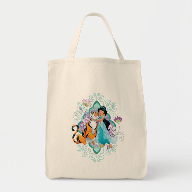 Princess Jasmine & Rajah Floral Tote Bag (Front)